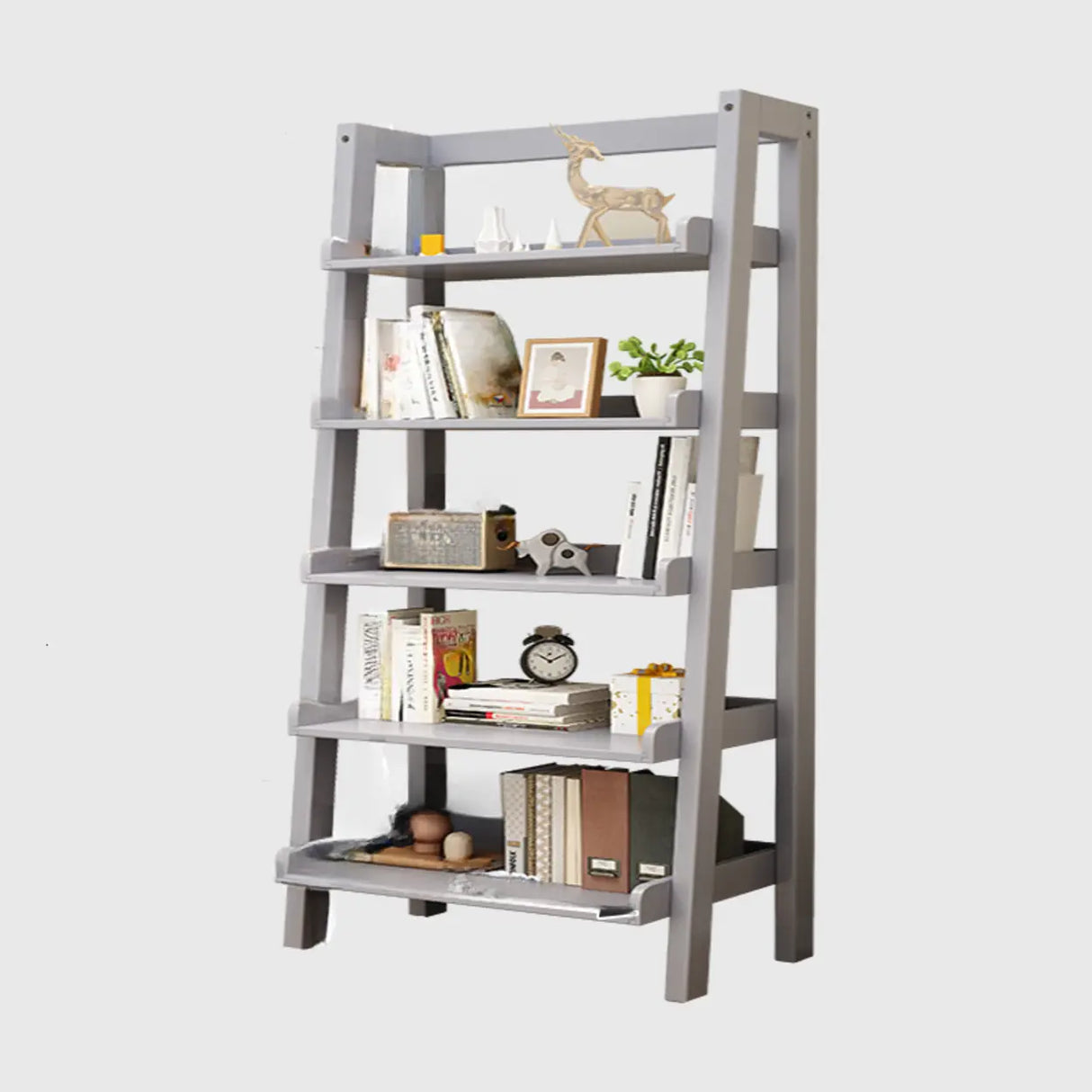 Rustic Ash Wood Simple Ladder Open Back Bookshelf Image - 14