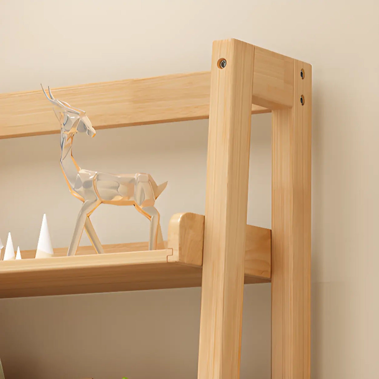 Rustic Ash Wood Simple Ladder Open Back Bookshelf Image - 15