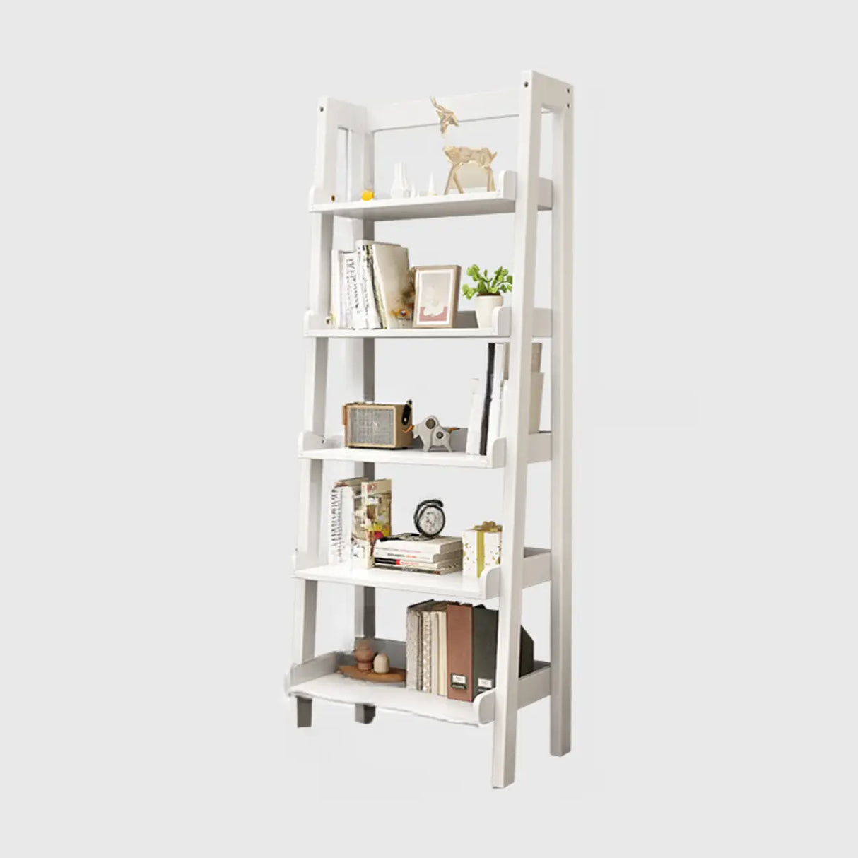 Rustic Ash Wood Simple Ladder Open Back Bookshelf Image - 16