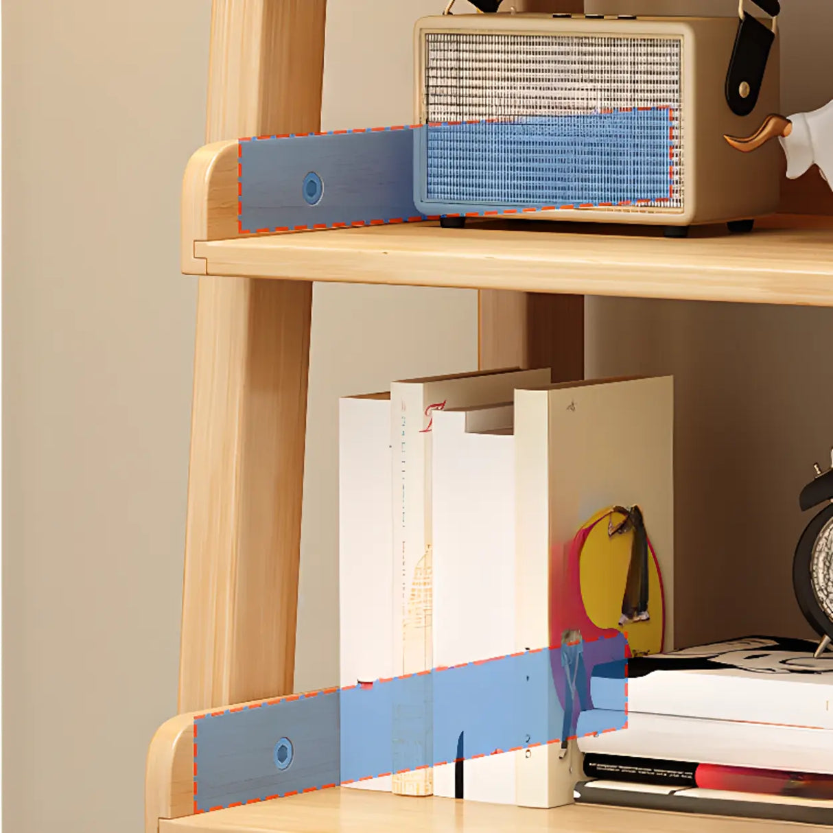 Rustic Ash Wood Simple Ladder Open Back Bookshelf Image - 17