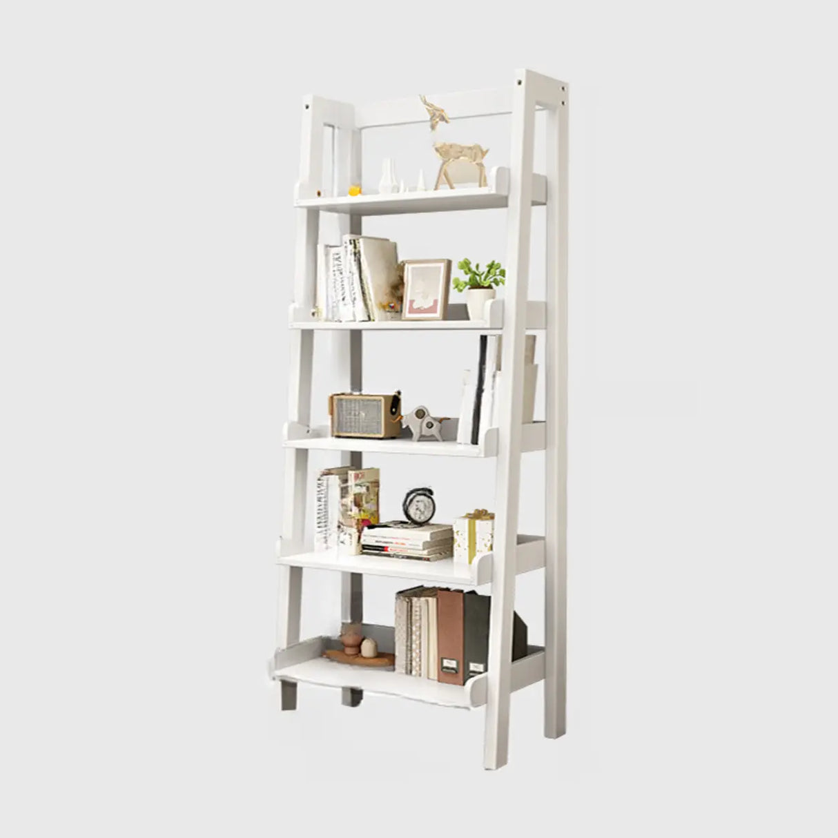 Rustic Ash Wood Simple Ladder Open Back Bookshelf Image - 18