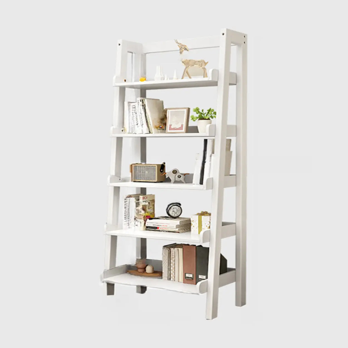 Rustic Ash Wood Simple Ladder Open Back Bookshelf Image - 19
