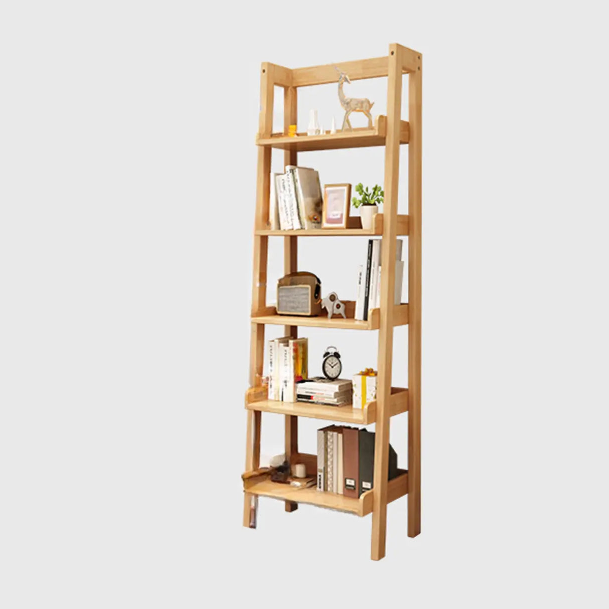 Rustic Ash Wood Simple Ladder Open Back Bookshelf Image - 2