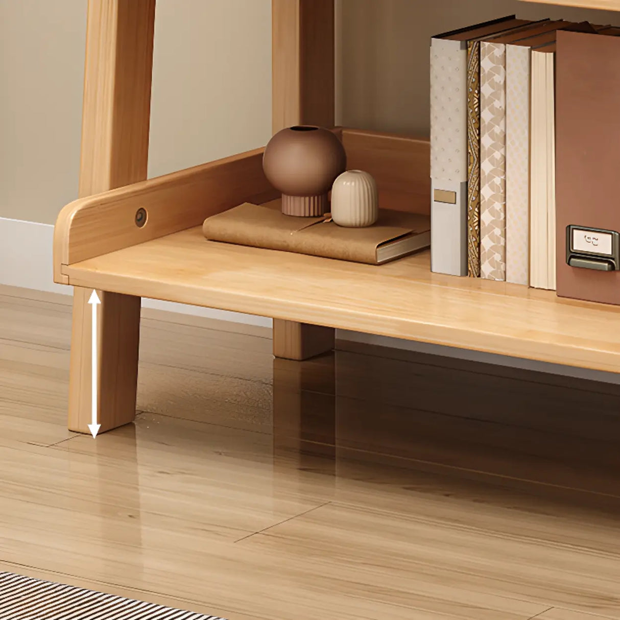 Rustic Ash Wood Simple Ladder Open Back Bookshelf Image - 20