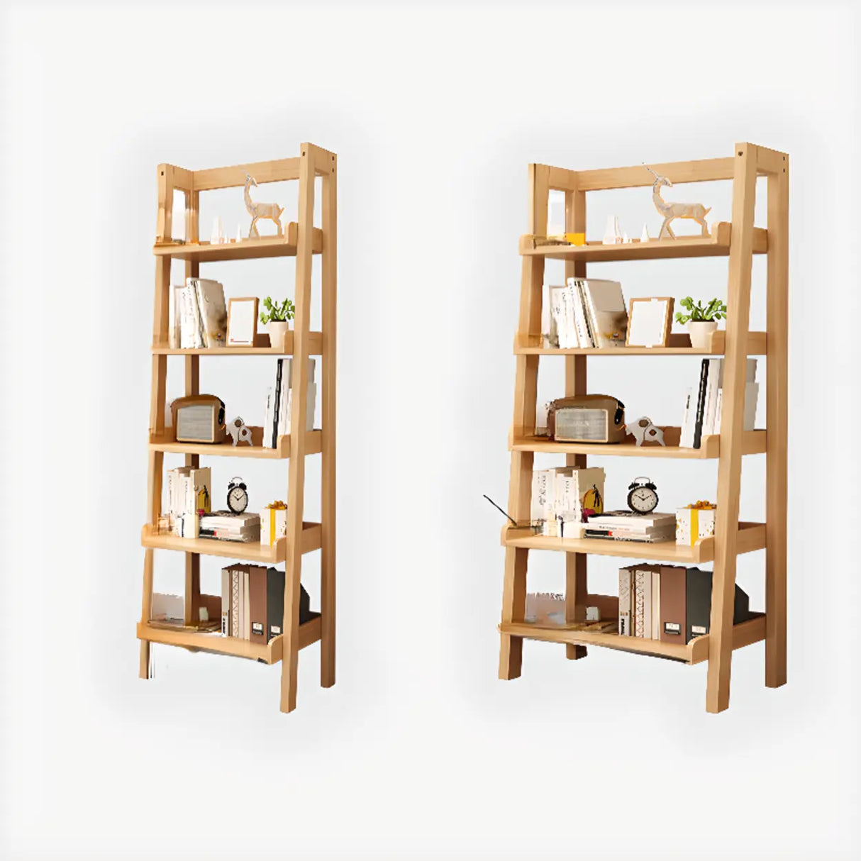 Rustic Ash Wood Simple Ladder Open Back Bookshelf Image - 21