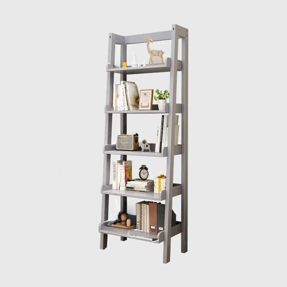 Rustic Ash Wood Simple Ladder Open Back Bookshelf Image - 22
