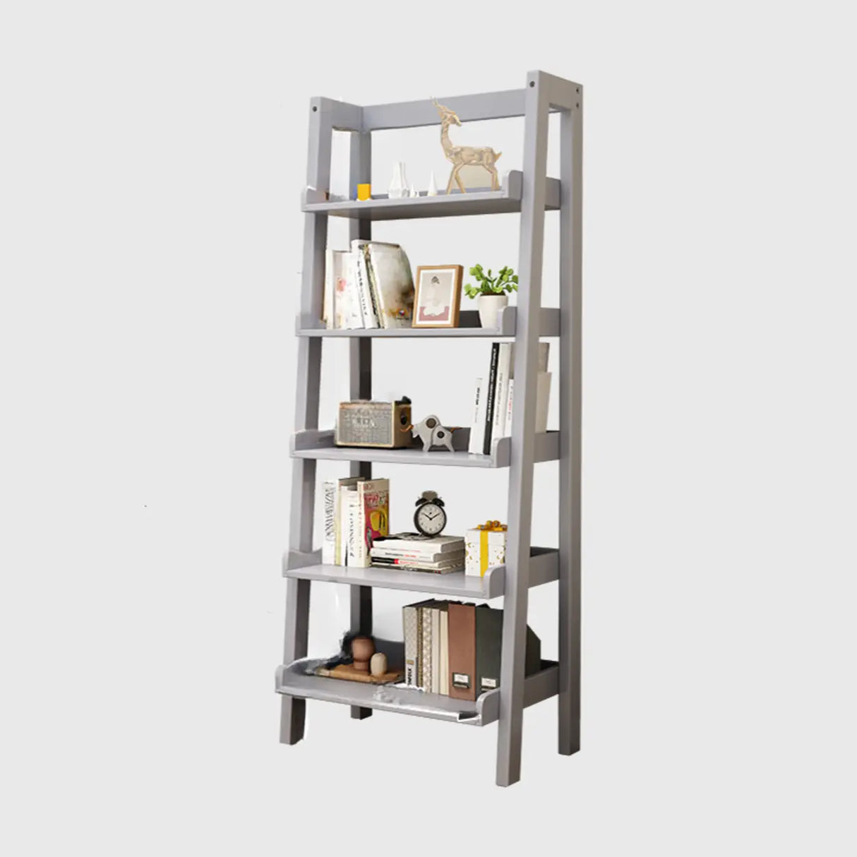 Rustic Ash Wood Simple Ladder Open Back Bookshelf Image - 23