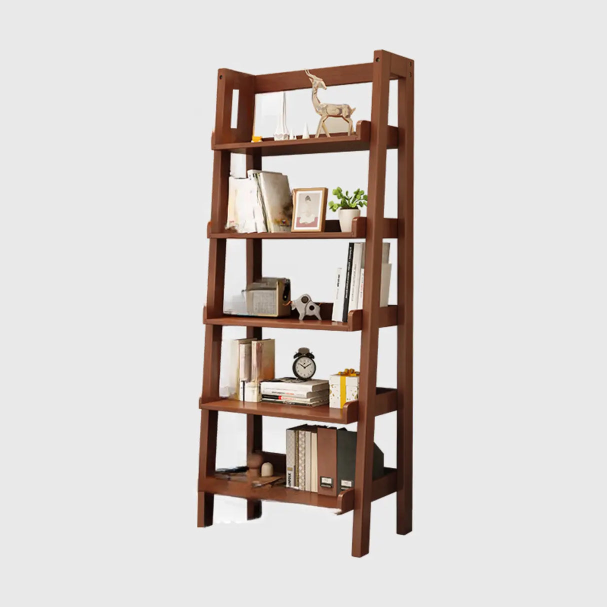 Rustic Ash Wood Simple Ladder Open Back Bookshelf Image - 9
