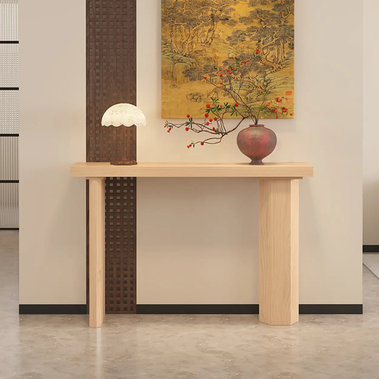 Rustic Asymmetric Wood Leg Entryway Console Table Image - 4