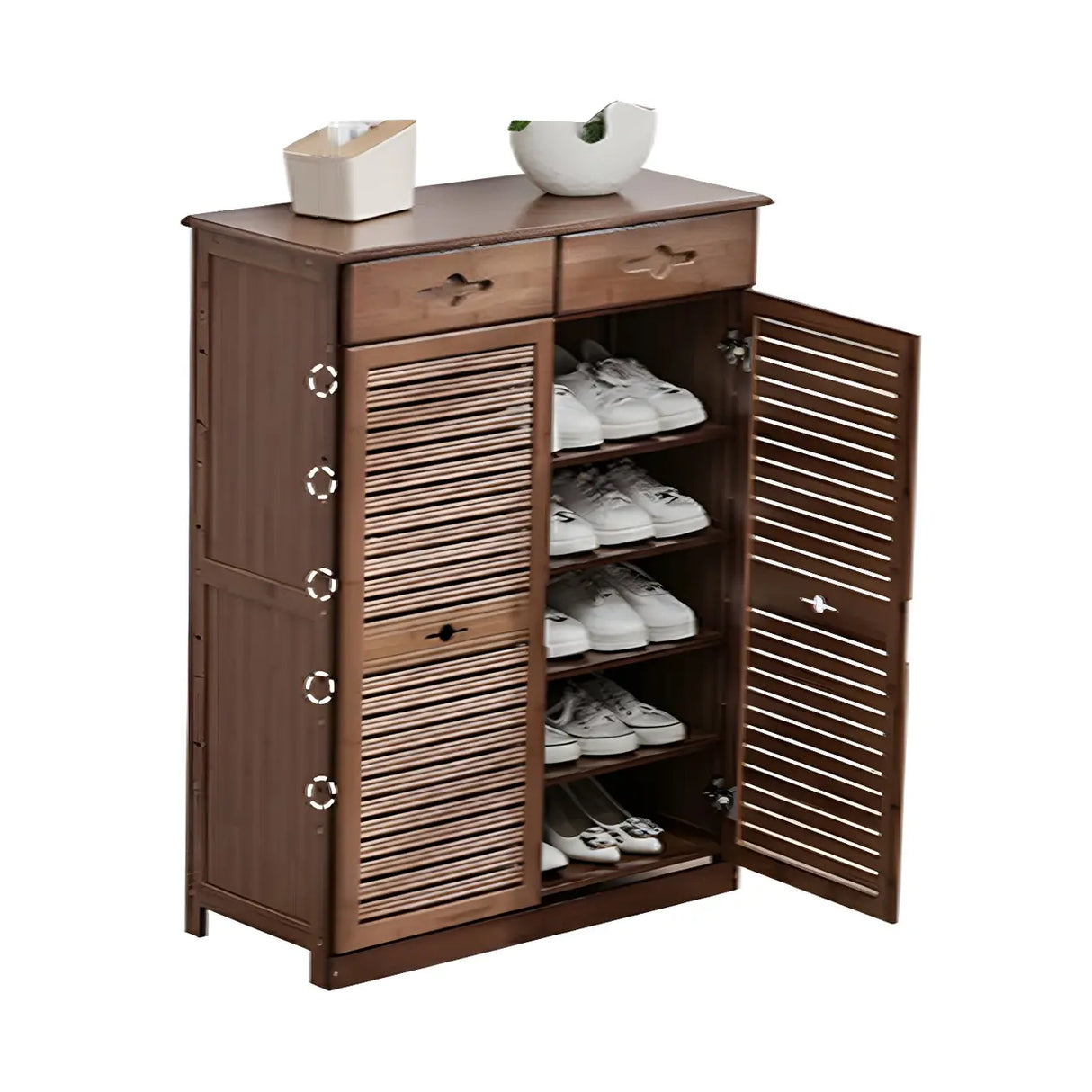 Rustic Bamboo Adjustable Hallway Brown Medium Shoe Storage Image - 10