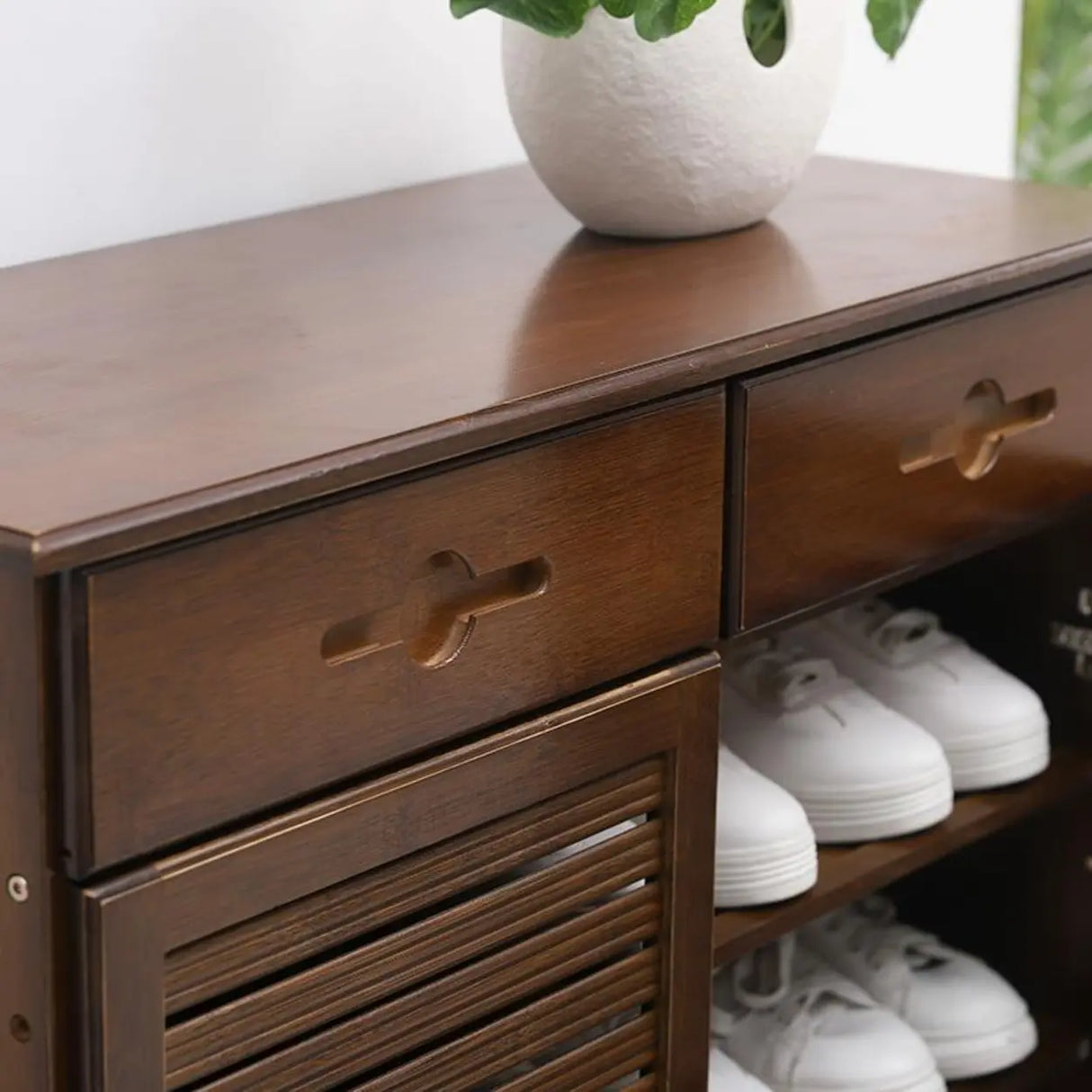 Rustic Bamboo Adjustable Hallway Brown Medium Shoe Storage Image - 11