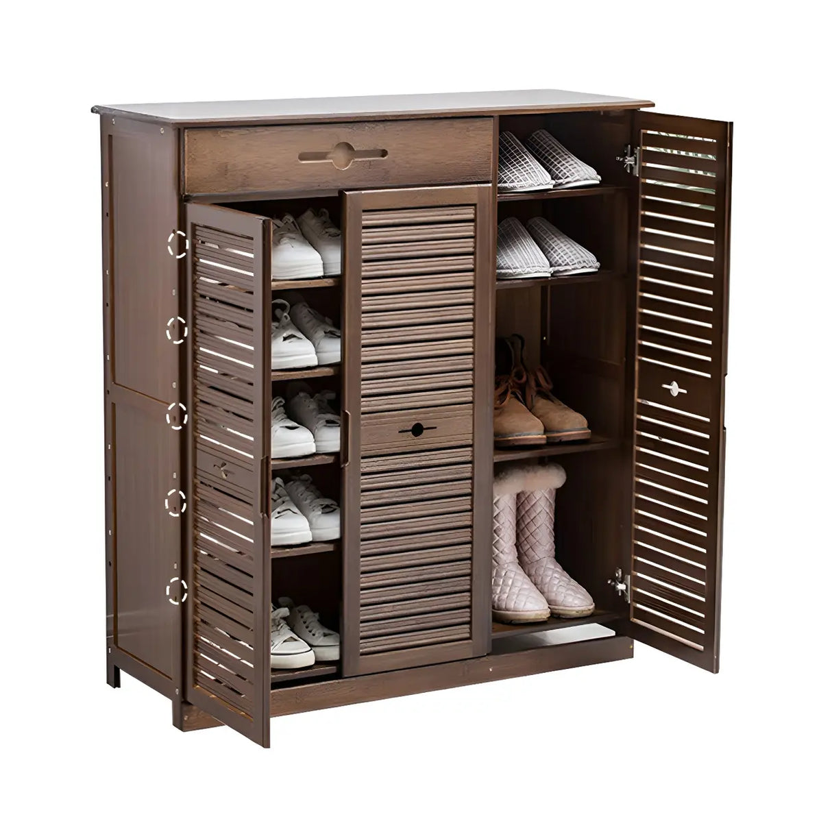 Rustic Bamboo Adjustable Hallway Brown Medium Shoe Storage Image - 12