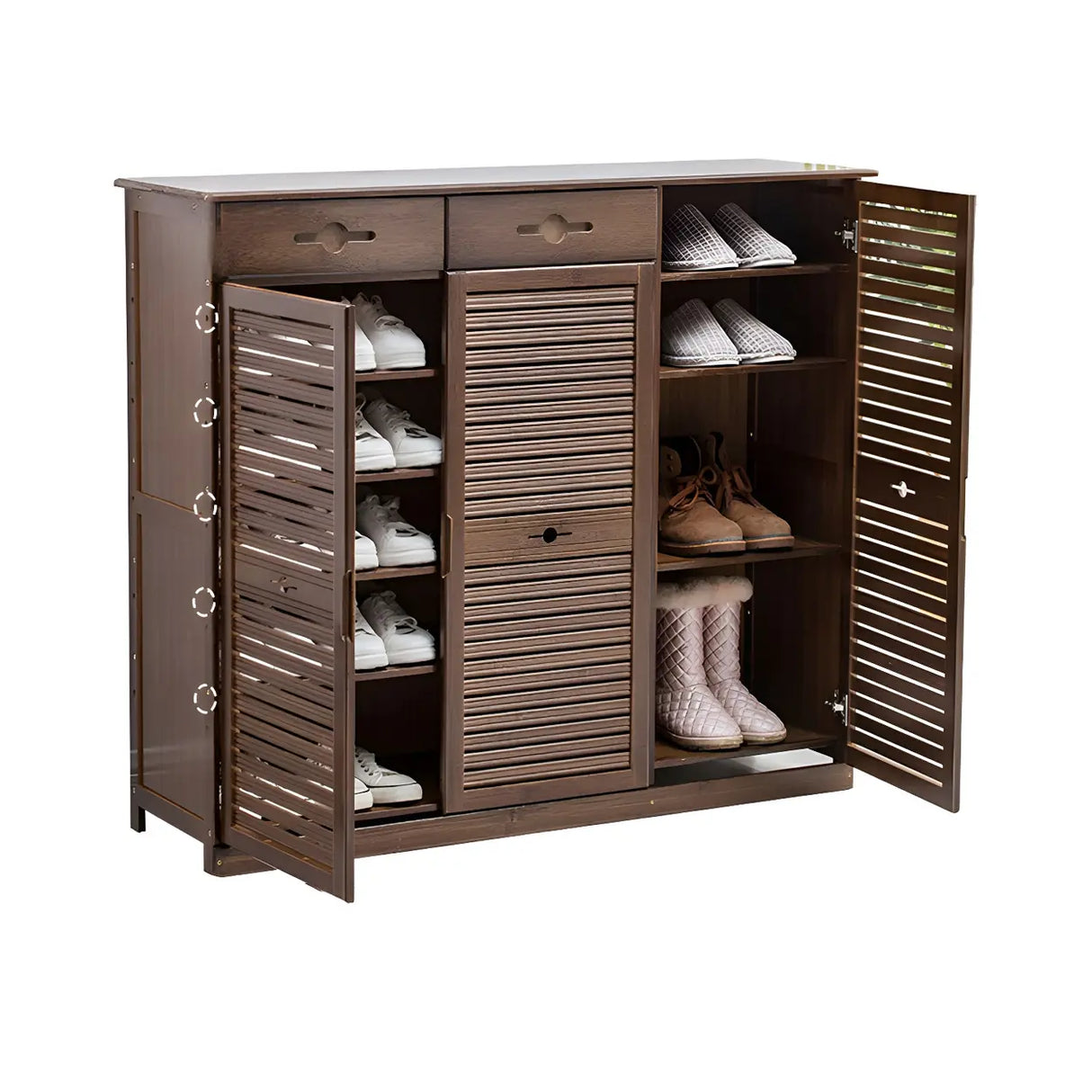 Rustic Bamboo Adjustable Hallway Brown Medium Shoe Storage Image - 14