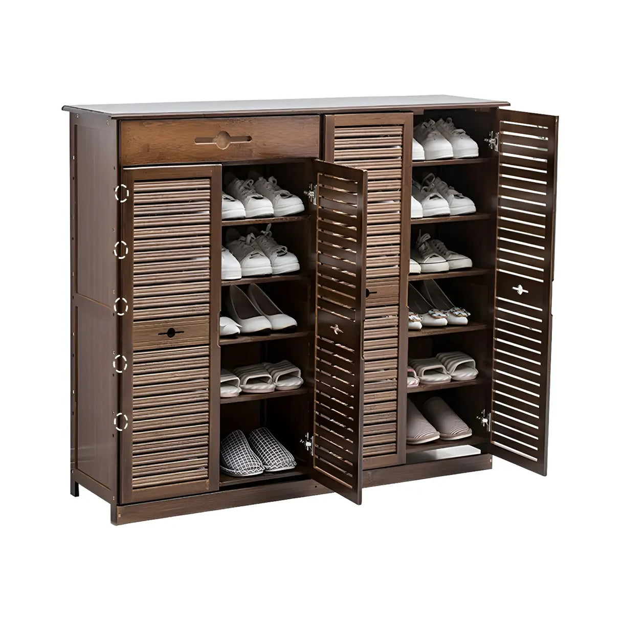 Rustic Bamboo Adjustable Hallway Brown Medium Shoe Storage Image - 16