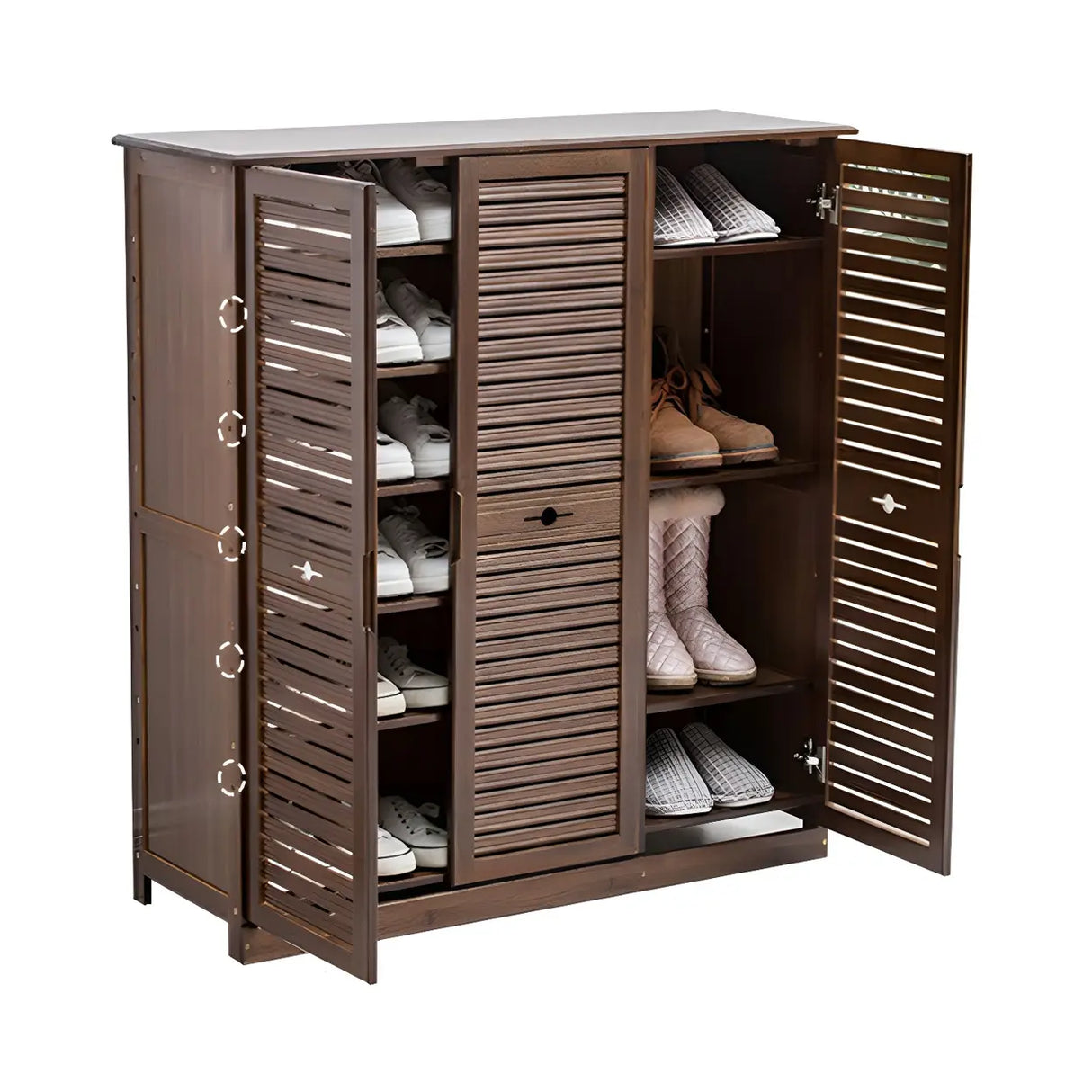 Rustic Bamboo Adjustable Hallway Brown Medium Shoe Storage Image - 19