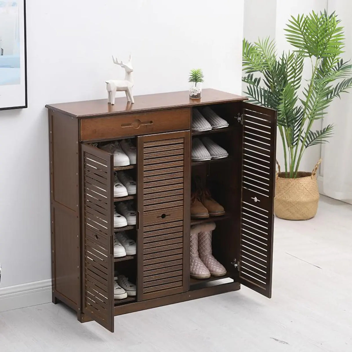 Rustic Bamboo Adjustable Hallway Brown Medium Shoe Storage Image - 1
