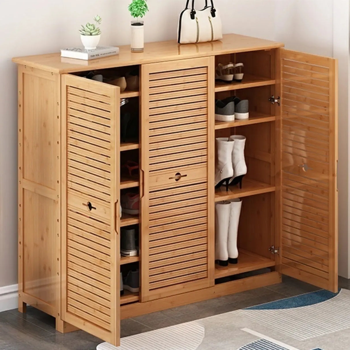 Rustic Bamboo Adjustable Hallway Brown Medium Shoe Storage Image - 20