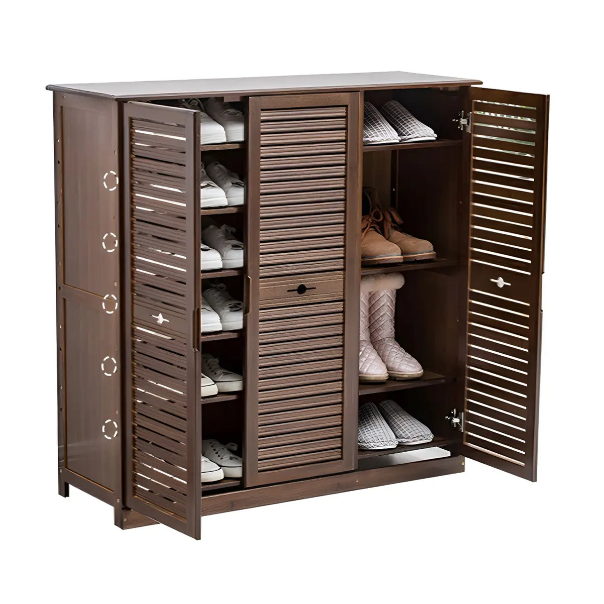 Rustic Bamboo Adjustable Hallway Brown Medium Shoe Storage Image - 21