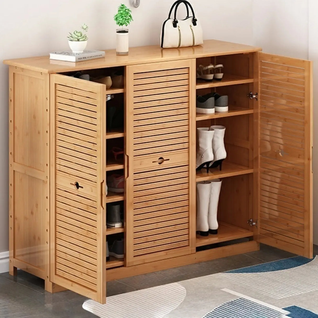 Rustic Bamboo Adjustable Hallway Brown Medium Shoe Storage Image - 22