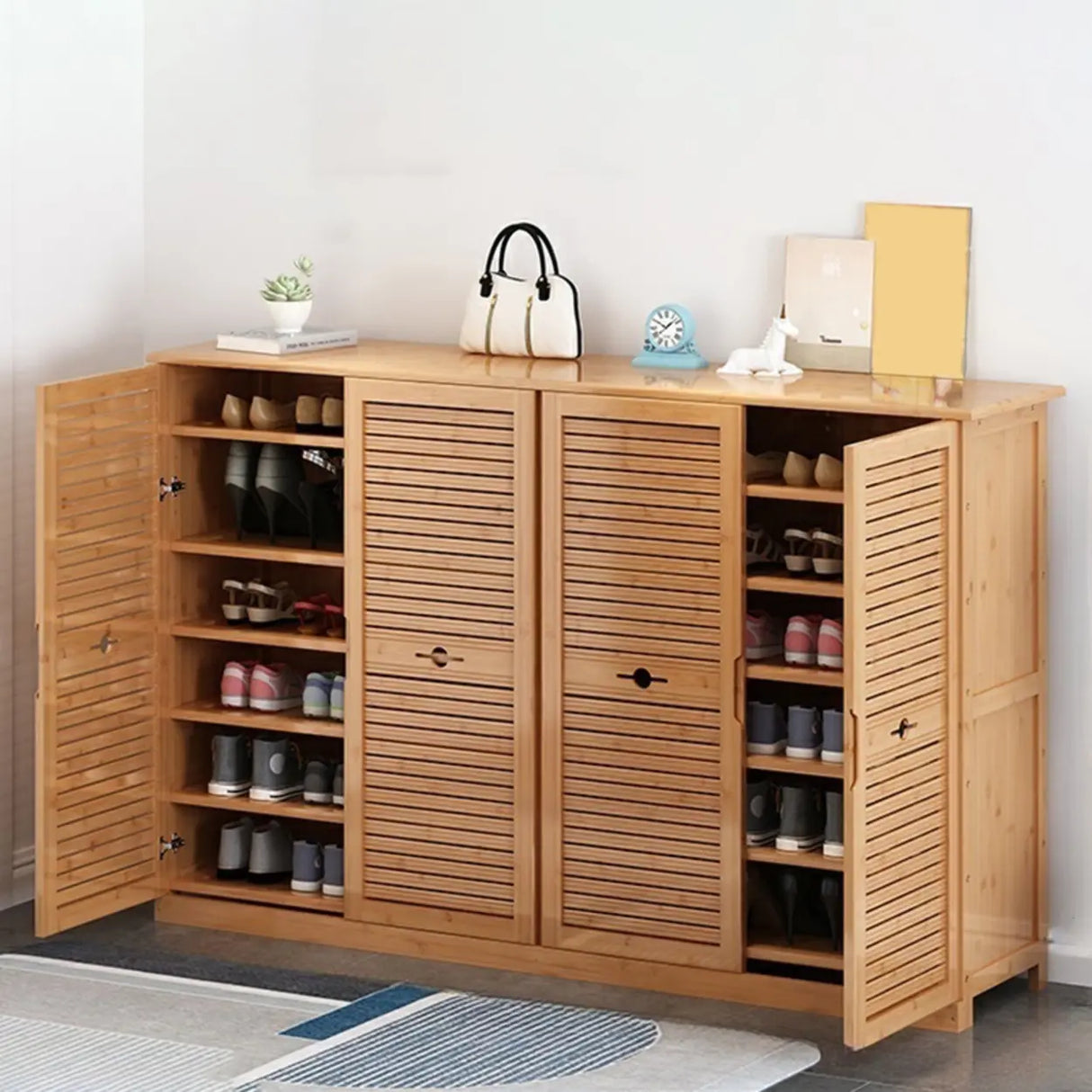 Rustic Bamboo Adjustable Hallway Brown Medium Shoe Storage Image - 23