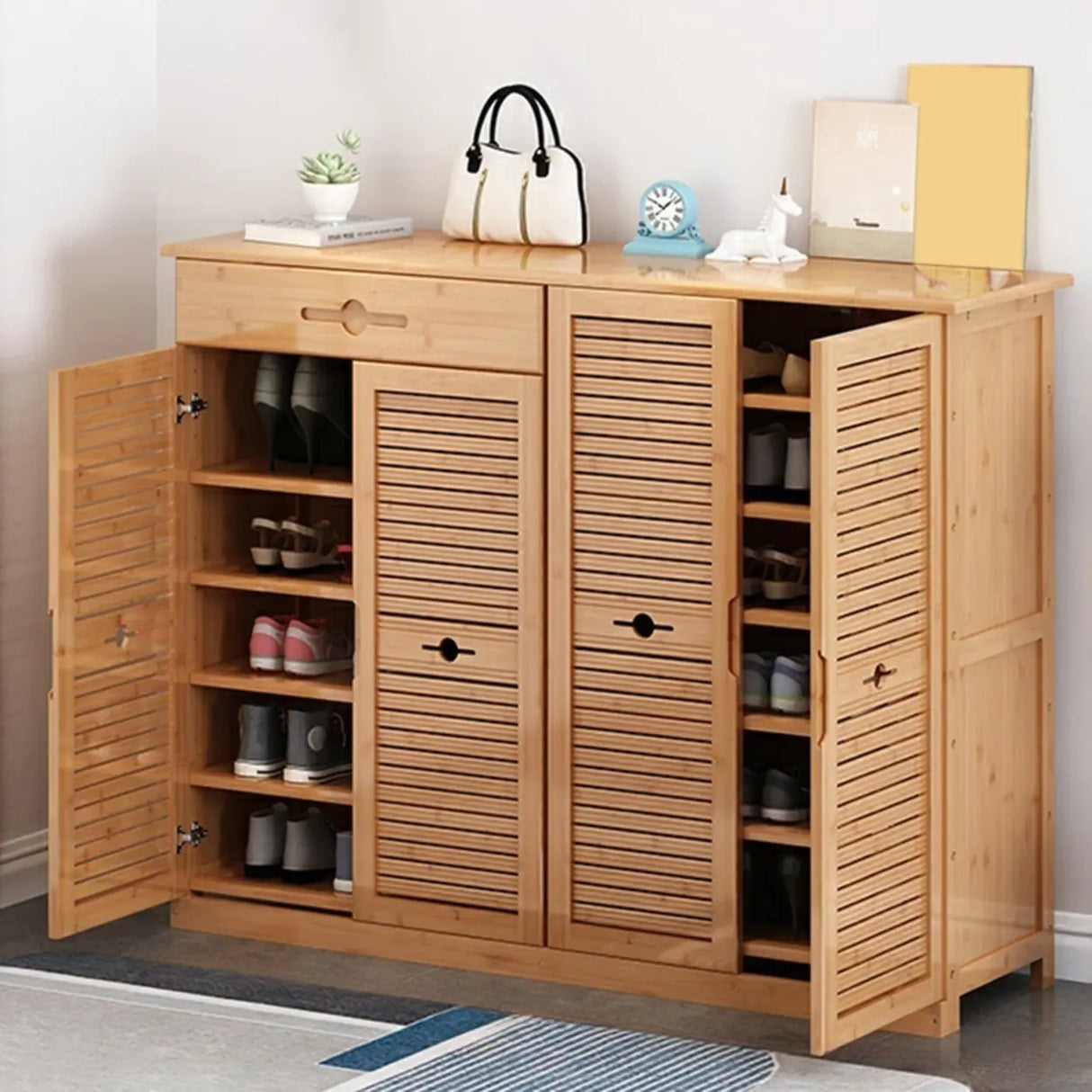 Rustic Bamboo Adjustable Hallway Brown Medium Shoe Storage Image - 26