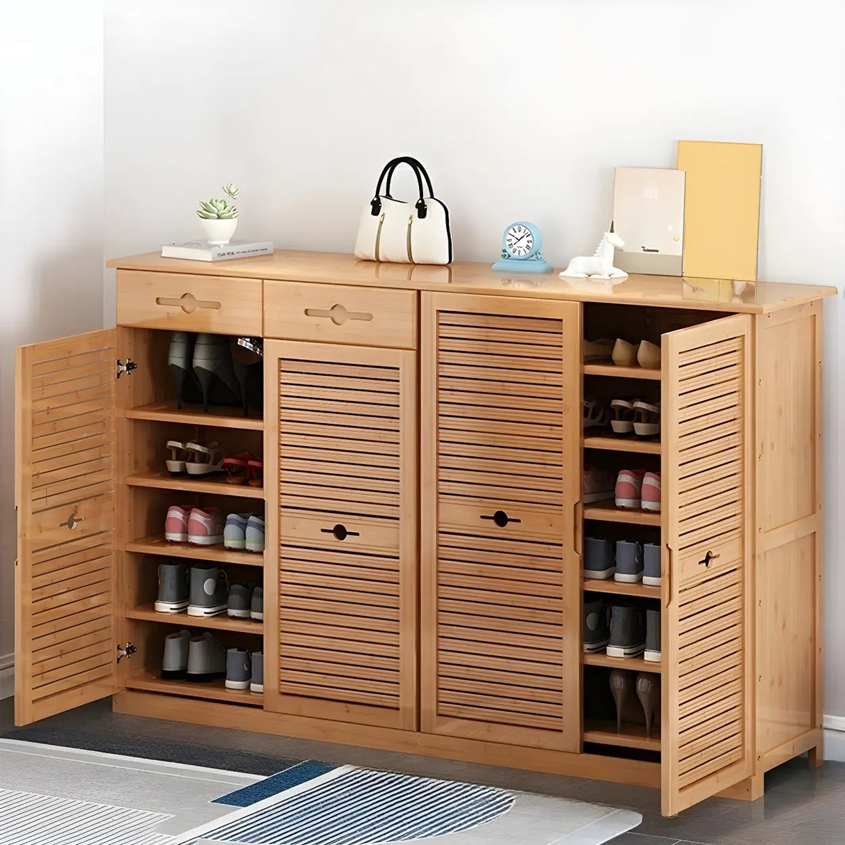 Rustic Bamboo Adjustable Hallway Brown Medium Shoe Storage Image - 2