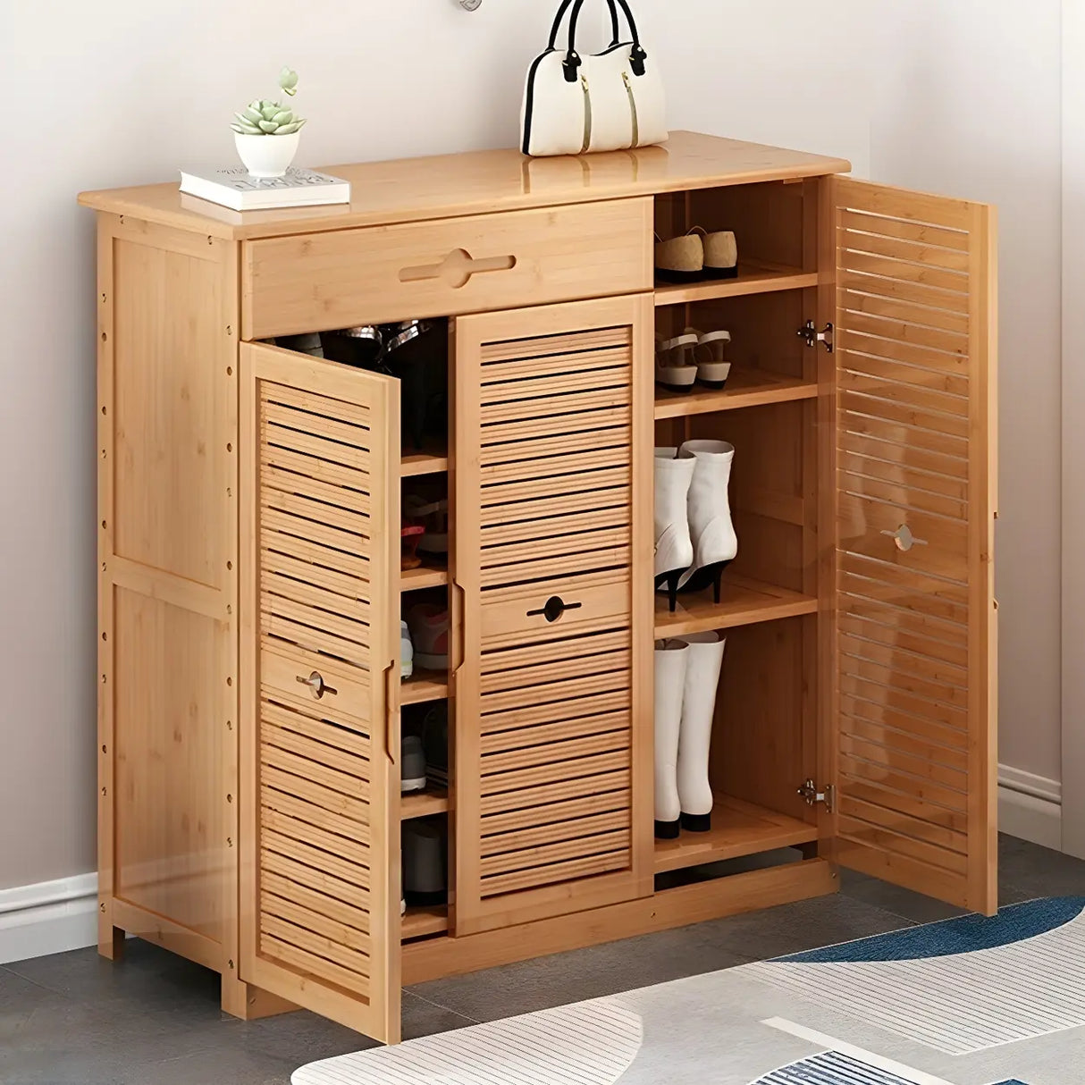 Rustic Bamboo Adjustable Hallway Brown Medium Shoe Storage Image - 4