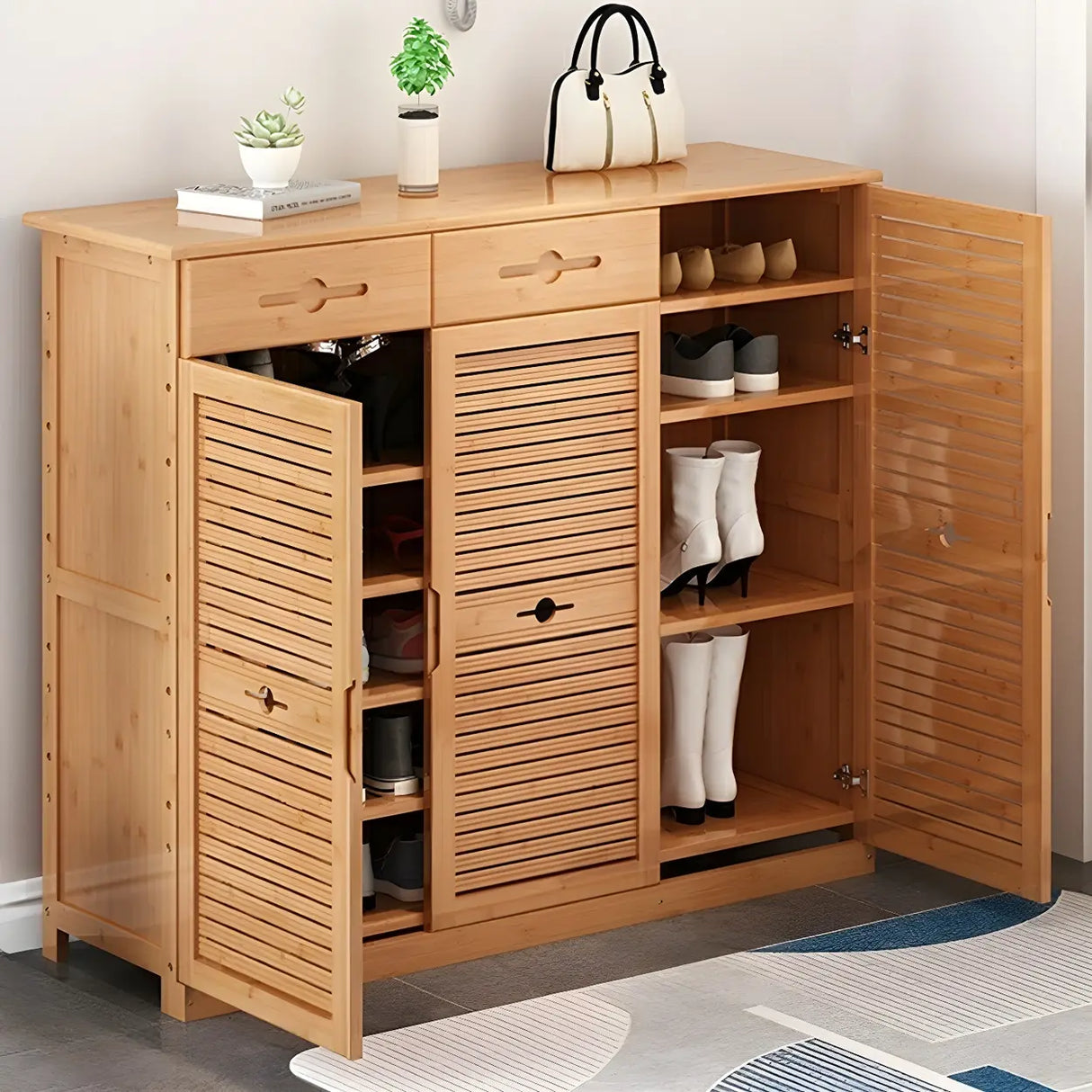 Rustic Bamboo Adjustable Hallway Brown Medium Shoe Storage Image - 5