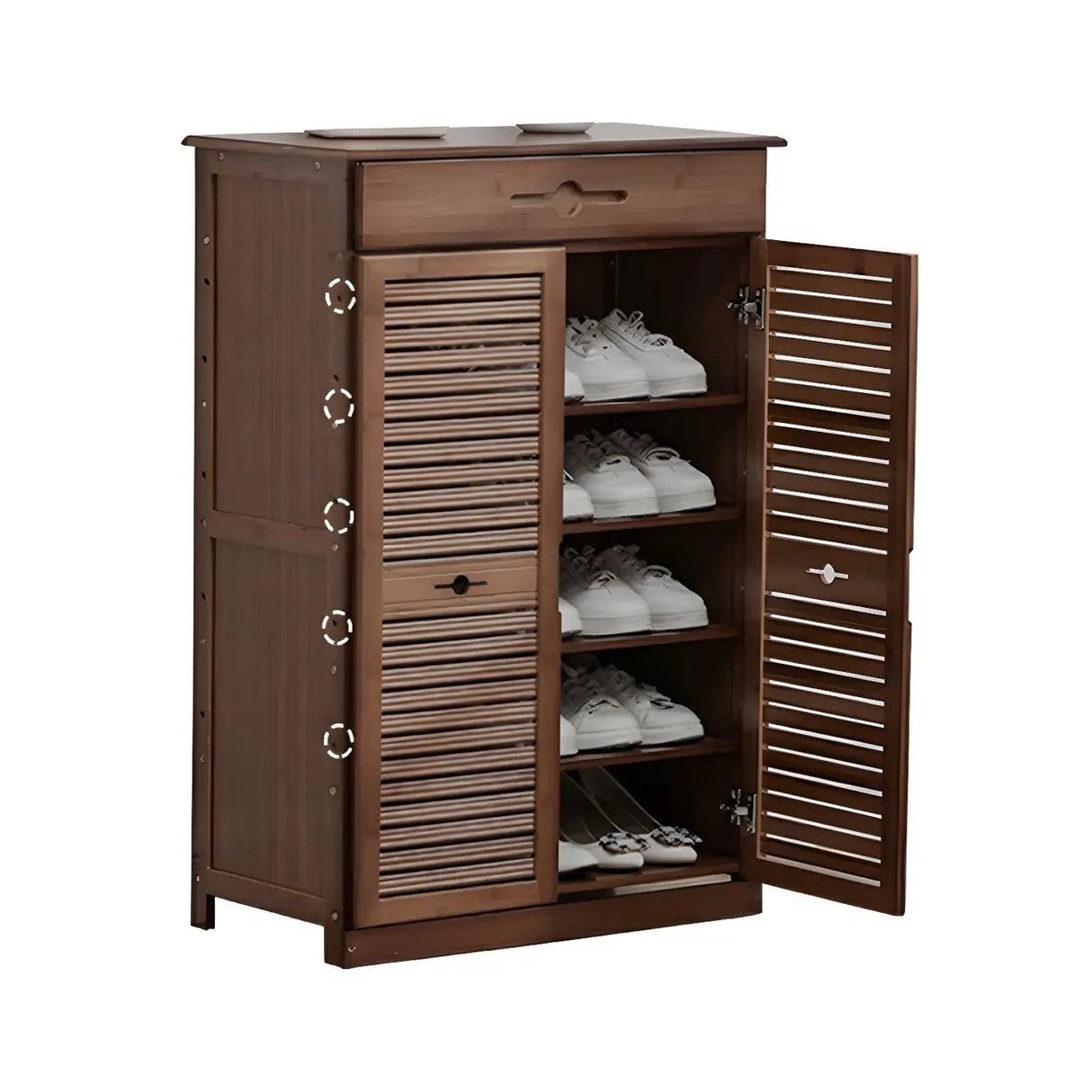 Rustic Bamboo Adjustable Hallway Brown Medium Shoe Storage Image - 7