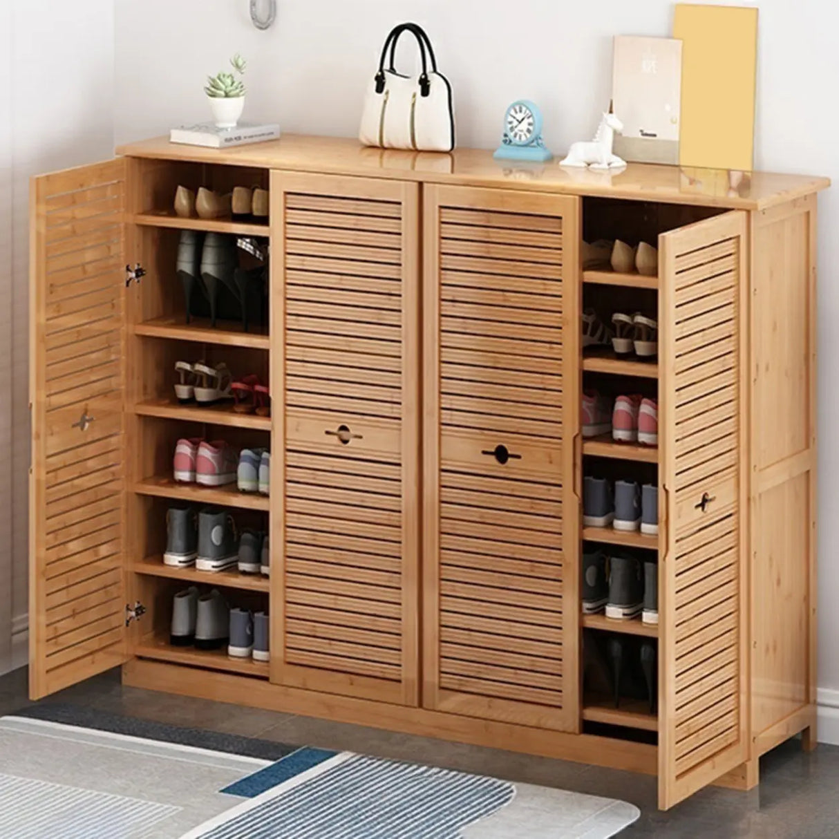 Rustic Bamboo Adjustable Hallway Brown Medium Shoe Storage Image - 8