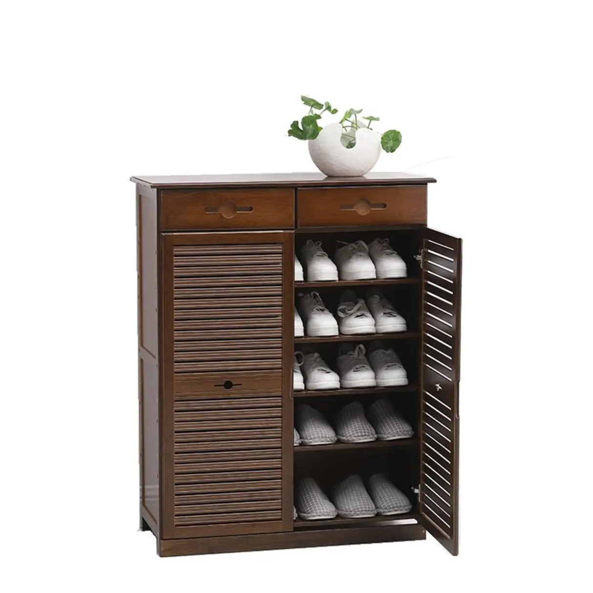 Rustic Bamboo Adjustable Hallway Brown Medium Shoe Storage Image - 9