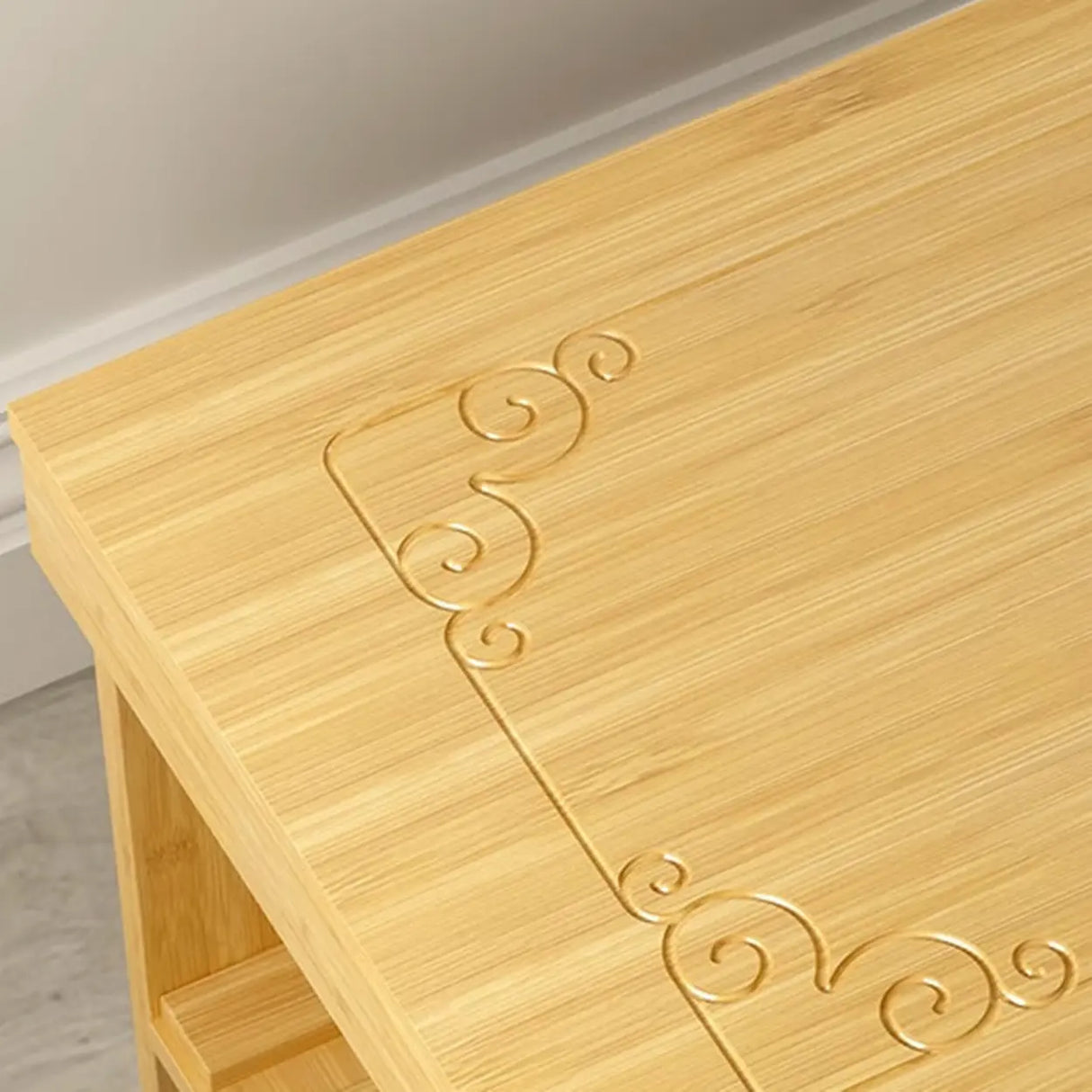 Rustic Bamboo Wood Shoe Storage Bench Rack Entryway Image - 13