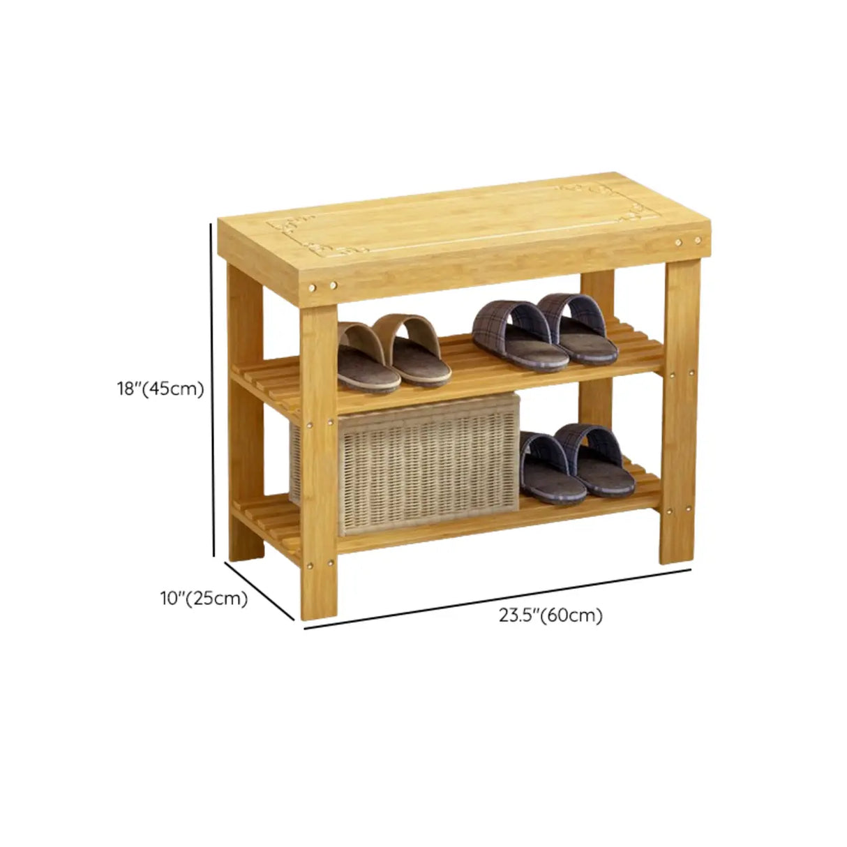 Rustic Bamboo Wood Shoe Storage Bench Rack Entryway