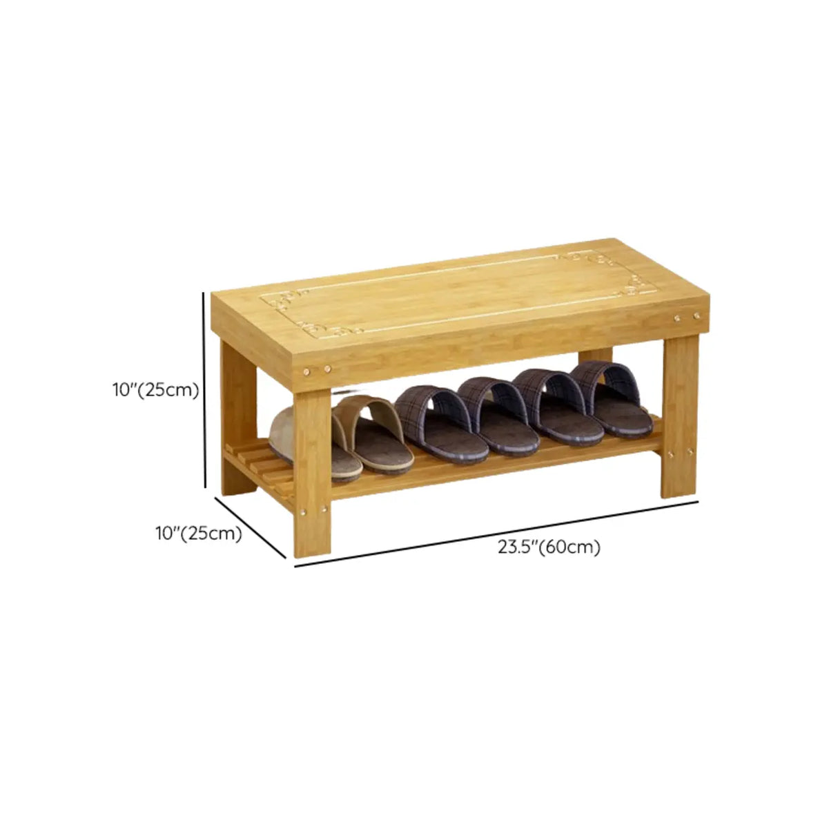 Rustic Bamboo Wood Shoe Storage Bench Rack Entryway Image - 18