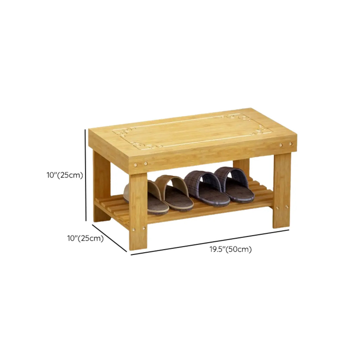 Rustic Bamboo Wood Shoe Storage Bench Rack Entryway Image - 19