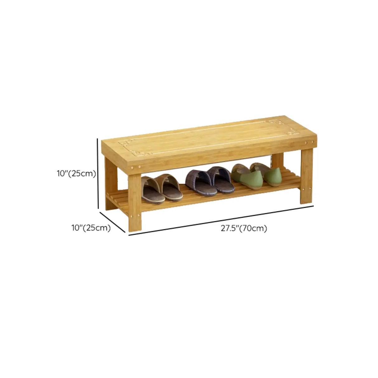 Rustic Bamboo Wood Shoe Storage Bench Rack Entryway Image - 20