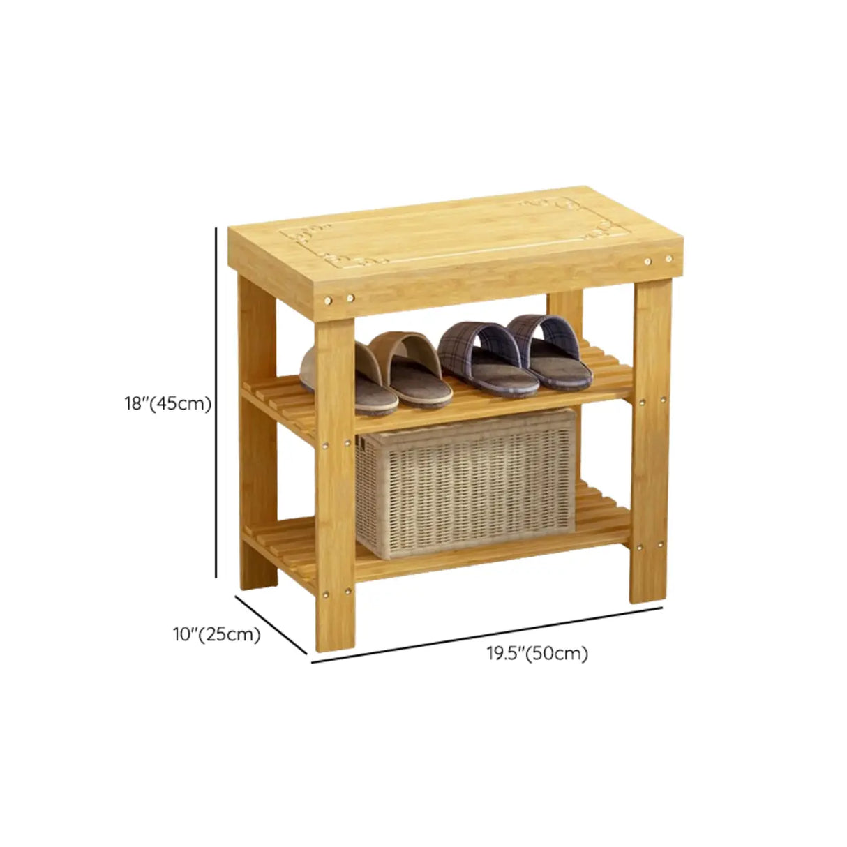 Rustic Bamboo Wood Shoe Storage Bench Rack Entryway Image - 22