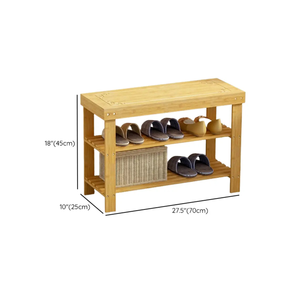 Rustic Bamboo Wood Shoe Storage Bench Rack Entryway Image - 23
