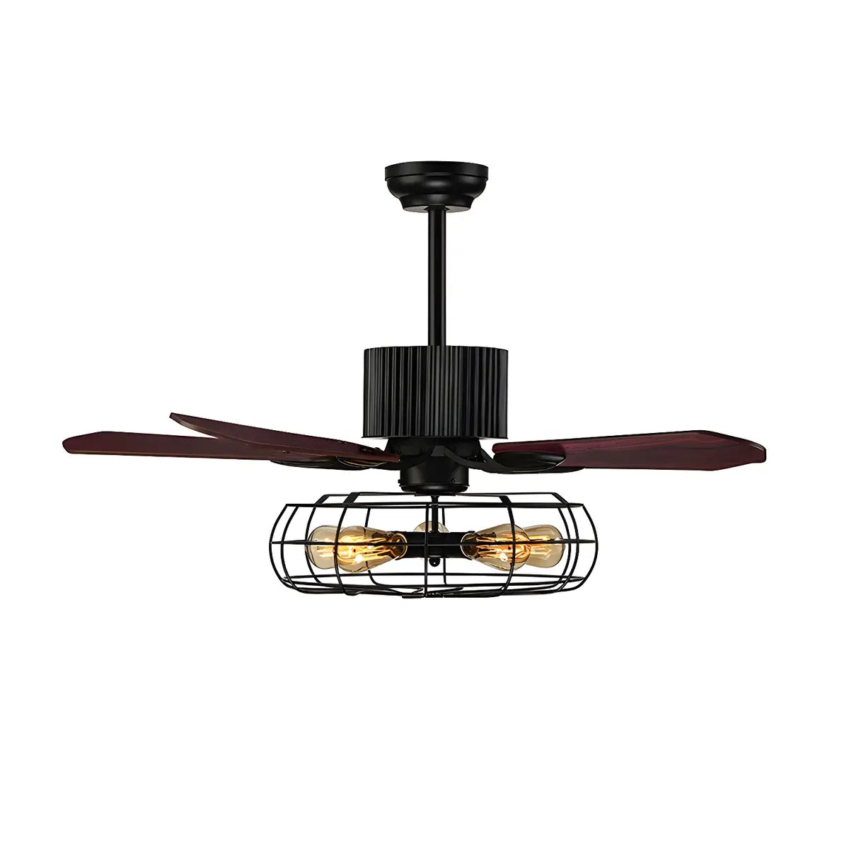 Rustic Black Caged Wall Control Metal Ceiling Fan with Light Image - 3
