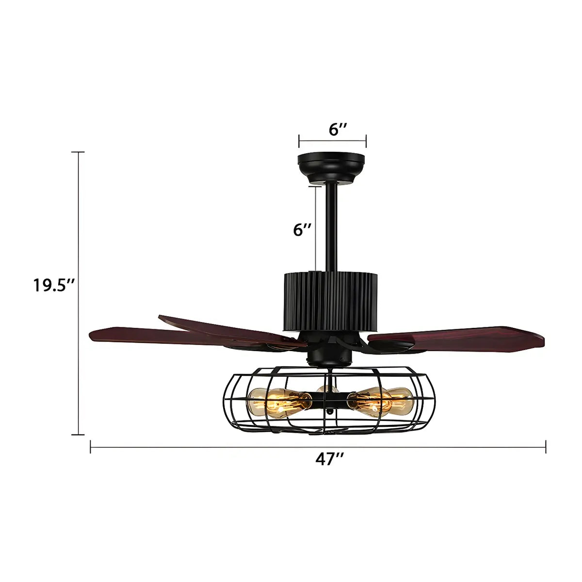 Rustic Black Caged Wall Control Metal Ceiling Fan with Light Image - 5