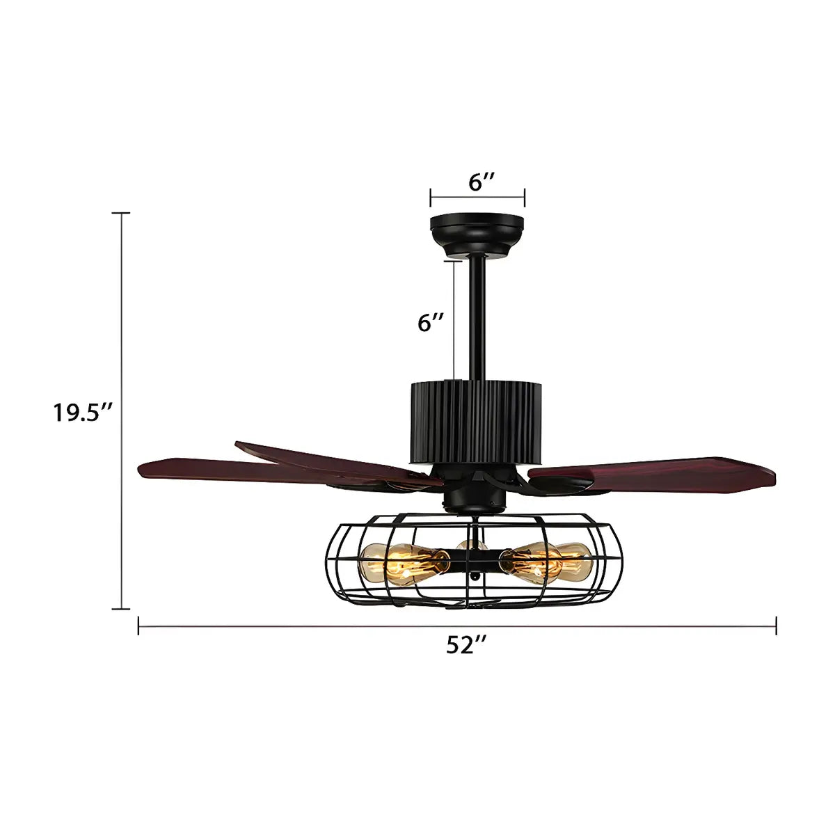 Rustic Black Caged Wall Control Metal Ceiling Fan with Light Image - 6