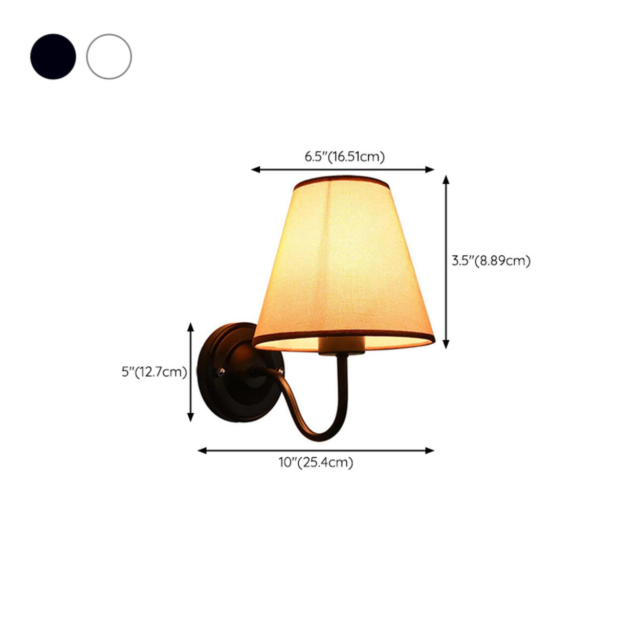 Rustic Black Cone Fabric Shade Bedroom Wall Sconce
