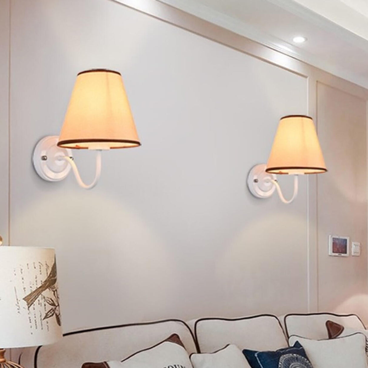 Rustic Black Cone Fabric Shade Bedroom Wall Sconce Image - 3