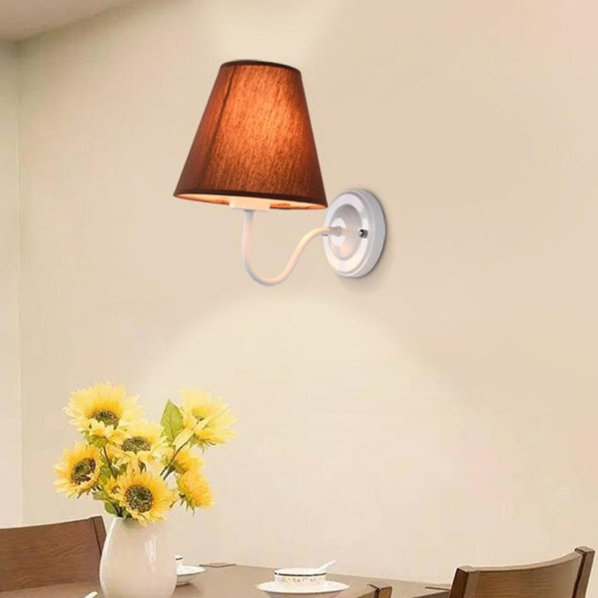 Rustic Black Cone Fabric Shade Bedroom Wall Sconce Image - 4