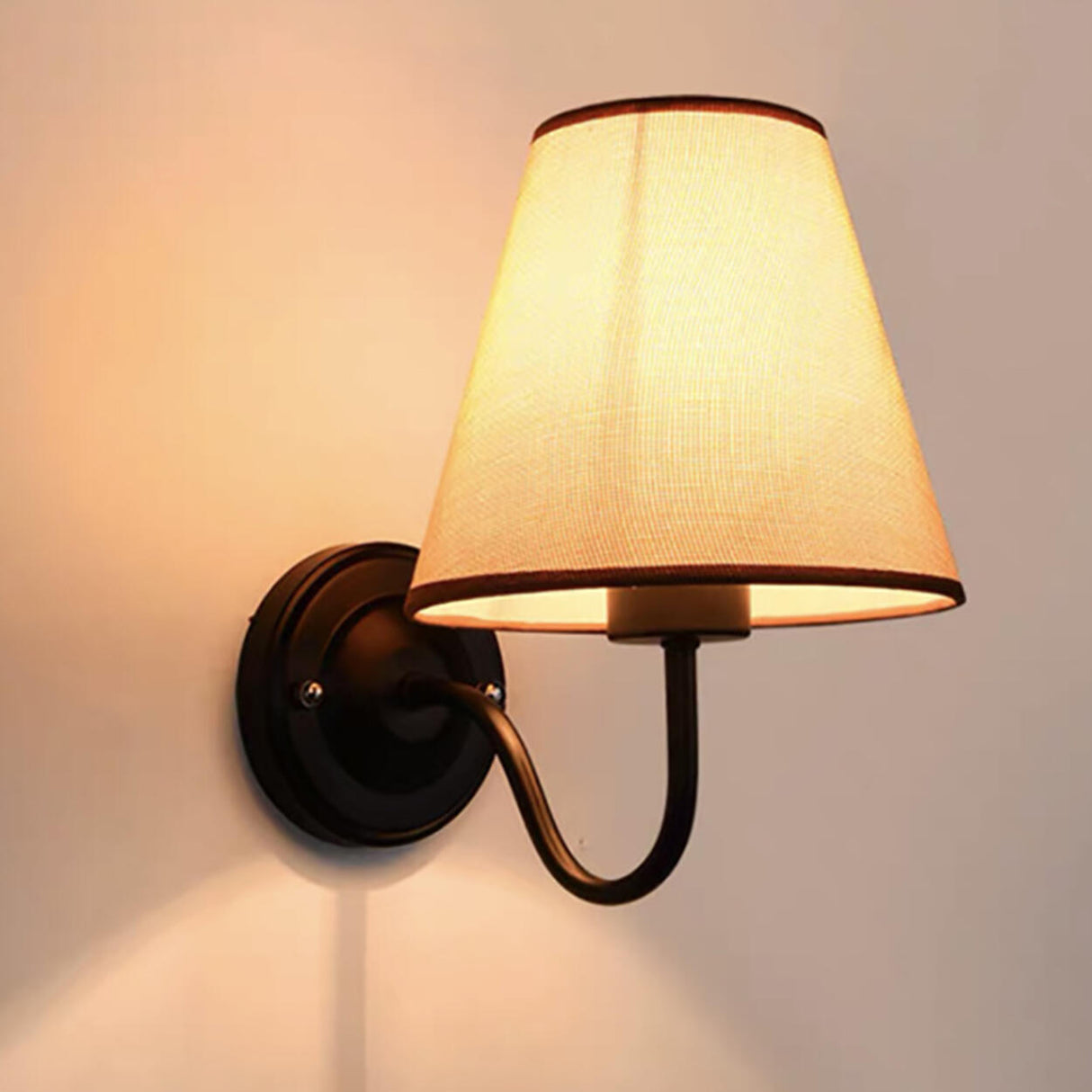 Rustic Black Cone Fabric Shade Bedroom Wall Sconce Image - 6