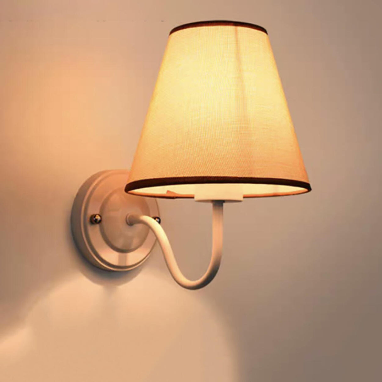 Rustic Black Cone Fabric Shade Bedroom Wall Sconce Image - 7