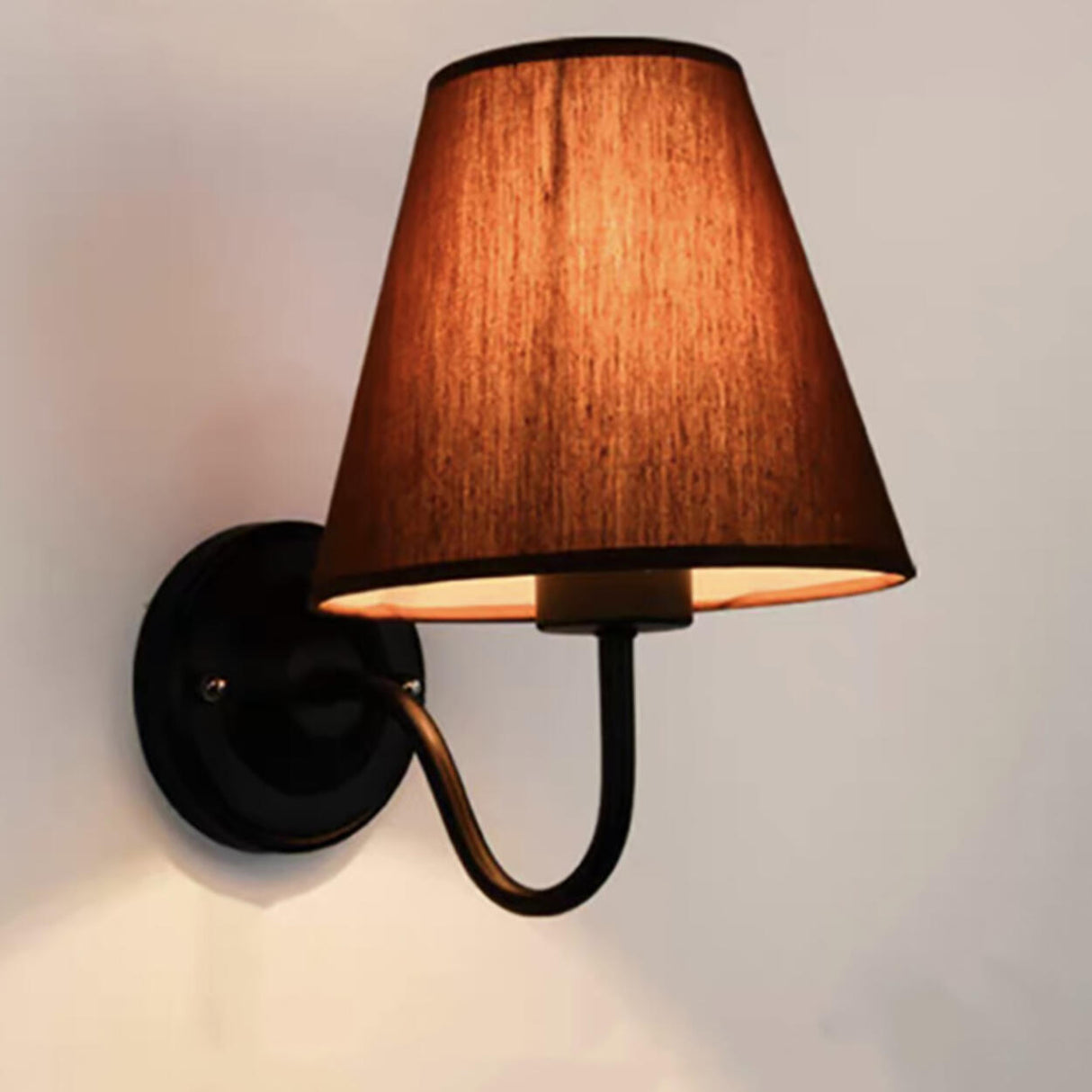 Rustic Black Cone Fabric Shade Bedroom Wall Sconce Image - 8