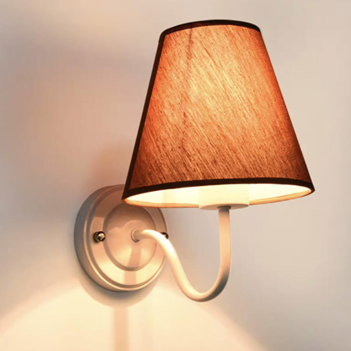 Rustic Black Cone Fabric Shade Bedroom Wall Sconce Image - 9