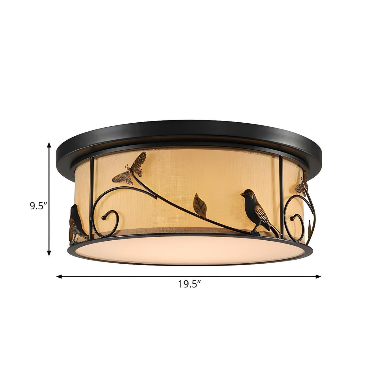 Rustic Black Drum Fabric LED Flush Mount Ceiling Light