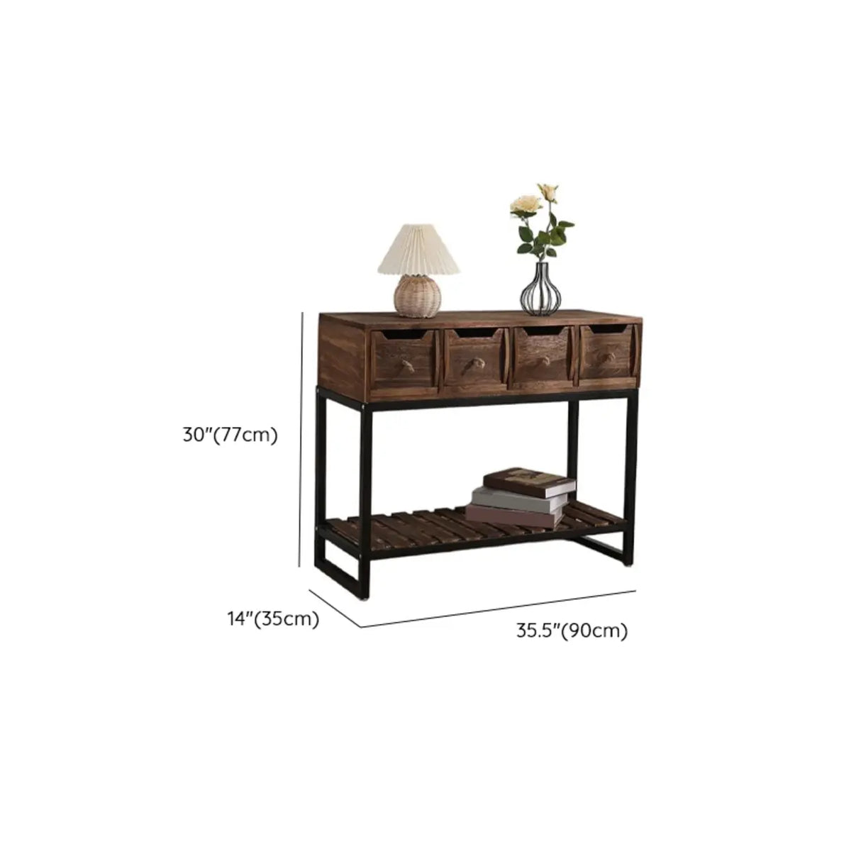 Rustic Black Frame Wood Storage Square Console Table Image - 10